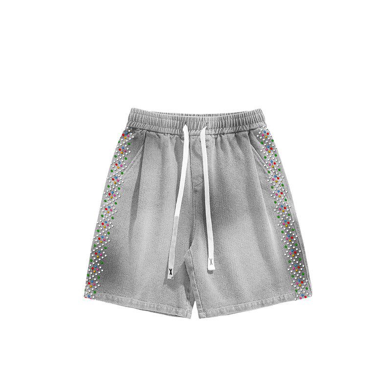 GREY RHINESTONE SWEATSHORTS