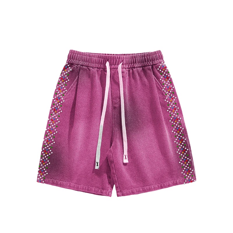 PINK RHINESTONE SWEATSHORTS