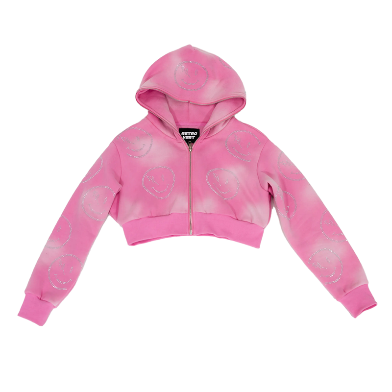 RETROVERT PINK CROPPED SMILEY HOODIE